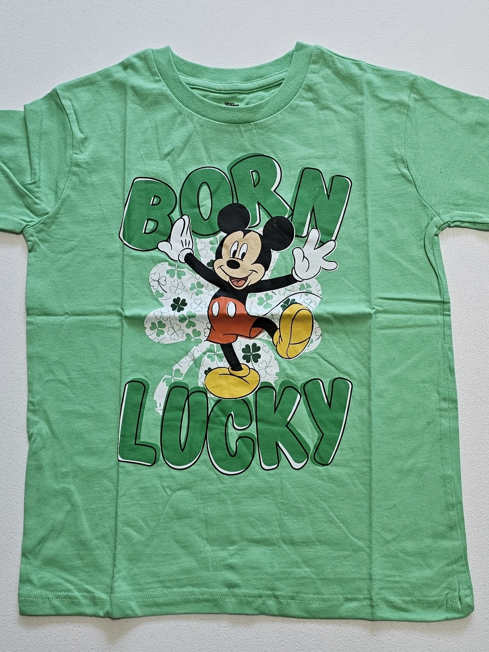 Disney Green Mickey Mouse "Born Lucky" Graphic Tee